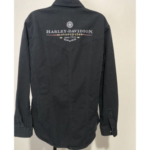 Harley-Davidson Women's Black Denim 100% Cotton Embroidered Patch Shirt Large